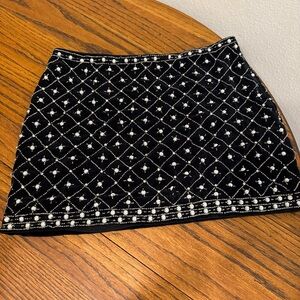 Boho Victorian Embellished Mini Skirt quiet luxury Beaded Detail